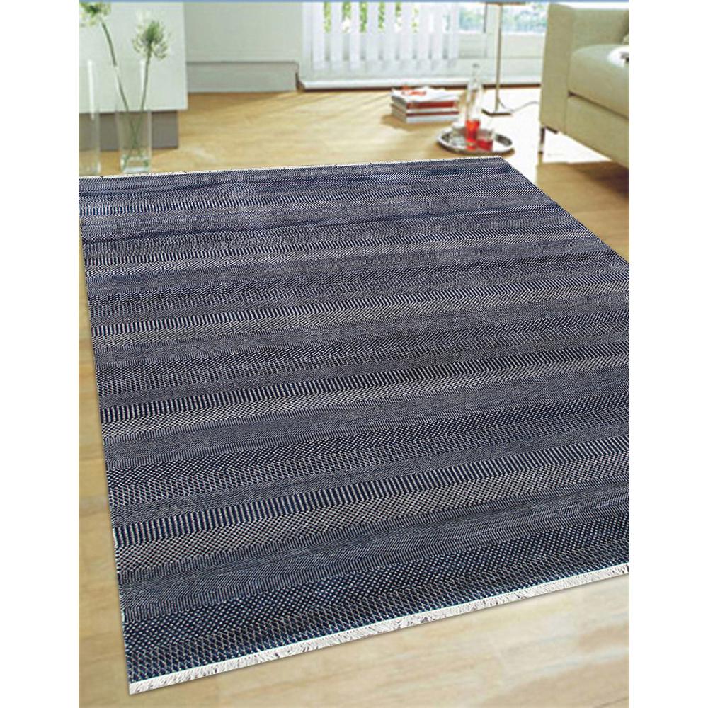 Pasargad Home Transitiona Collection Hand-Kontted Silk & Wool Area Rug- 3' 2" X  5' 2" - GRASS-NVY 3X5. Picture 2