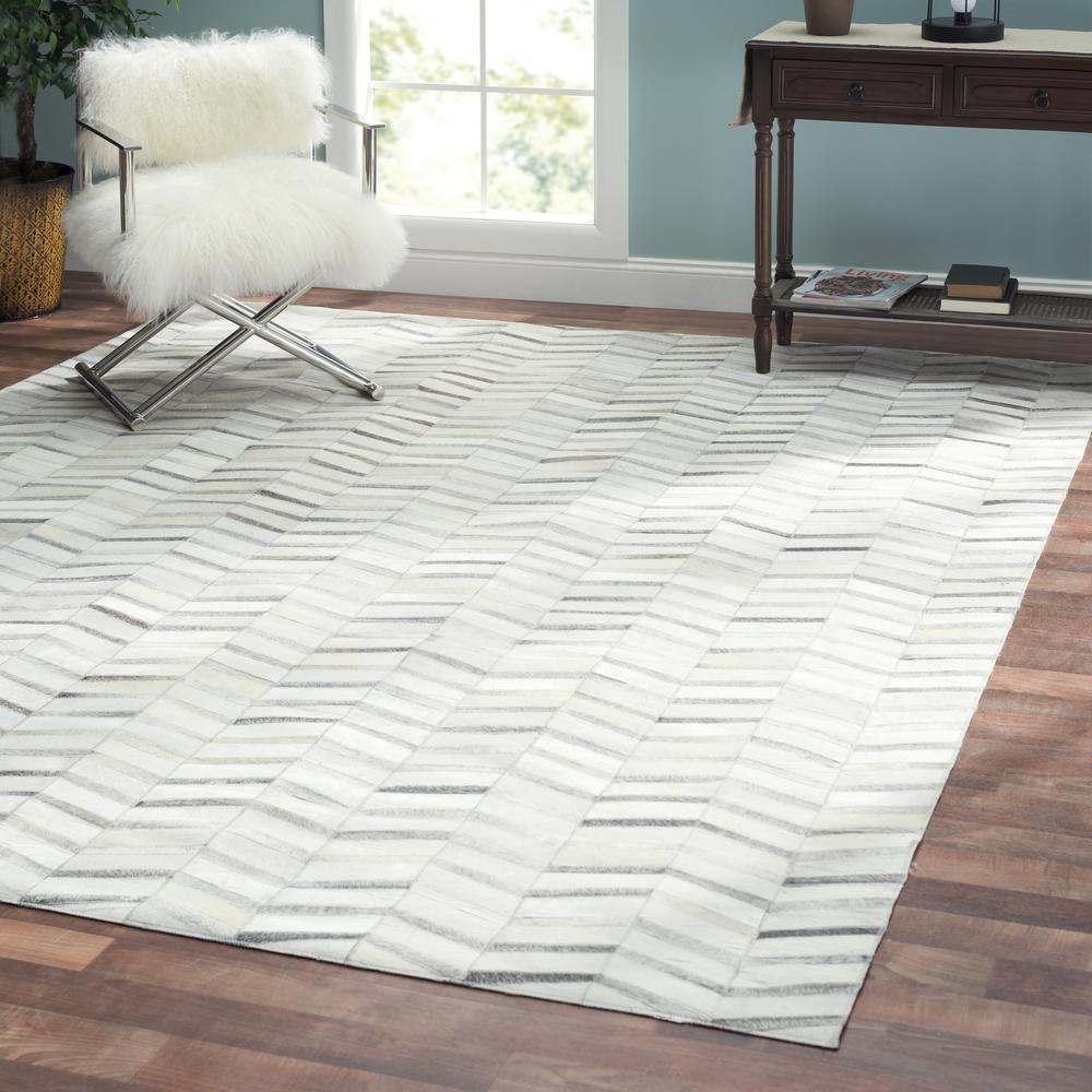 Pasargad Home Hand-Loomed Cowhide Silver Area Rug- 5' 0" X  8' 0" - PTX-4685 5x8. Picture 2