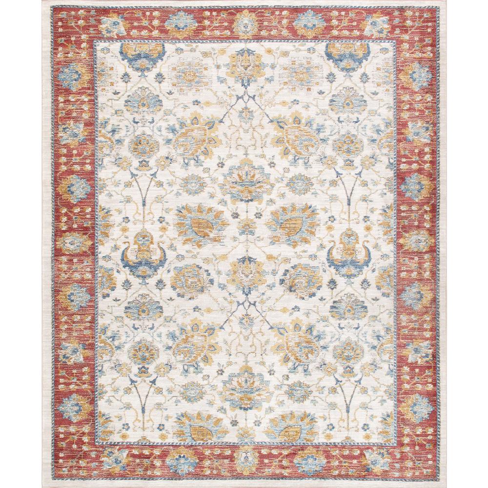 Pasargad Home Heritage Collection Power Loom Ivory & Rust Area Rug- 5' 0" X 8' 0" - PFH-01 5x8. The main picture.