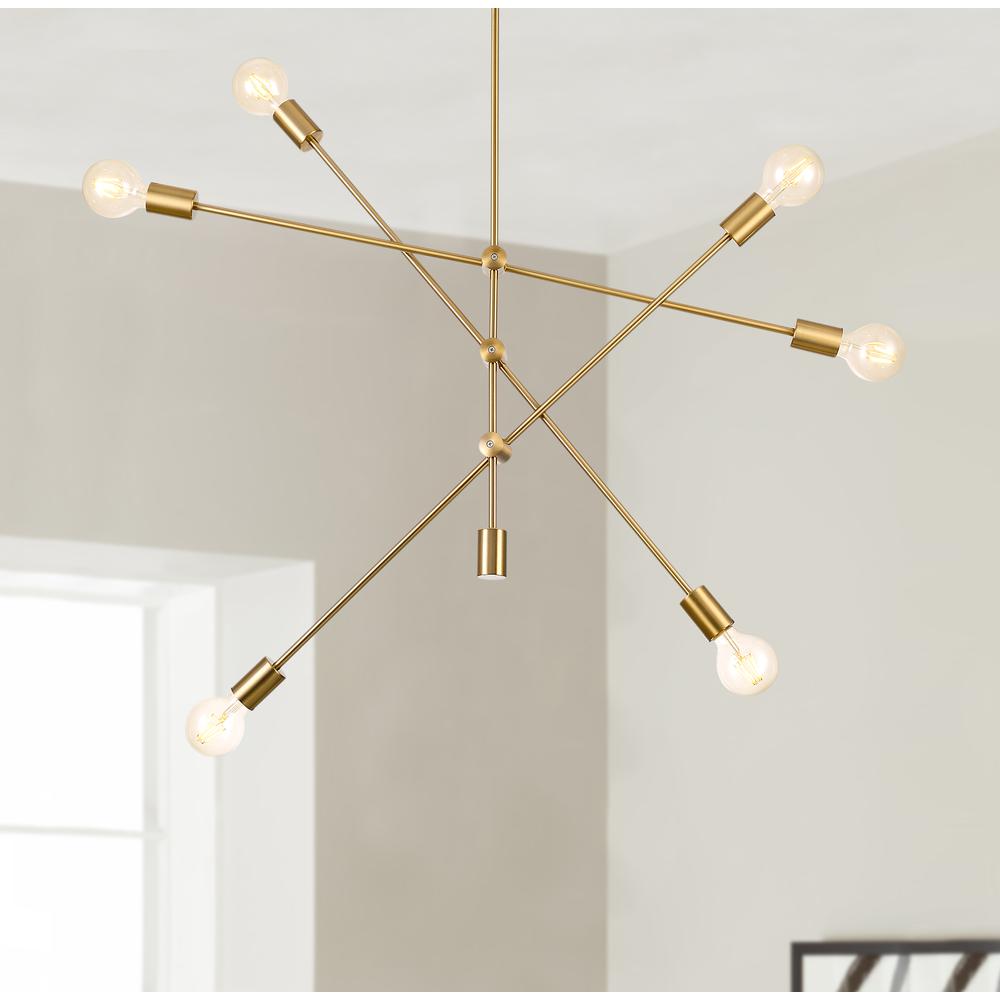 Pasargad Home Modern Gold Sputnik Chandelier 6 Lights Brass Plating Will add a Stylish Look While complementing Your Room to Create The Perfect Atmosphere. Picture 2