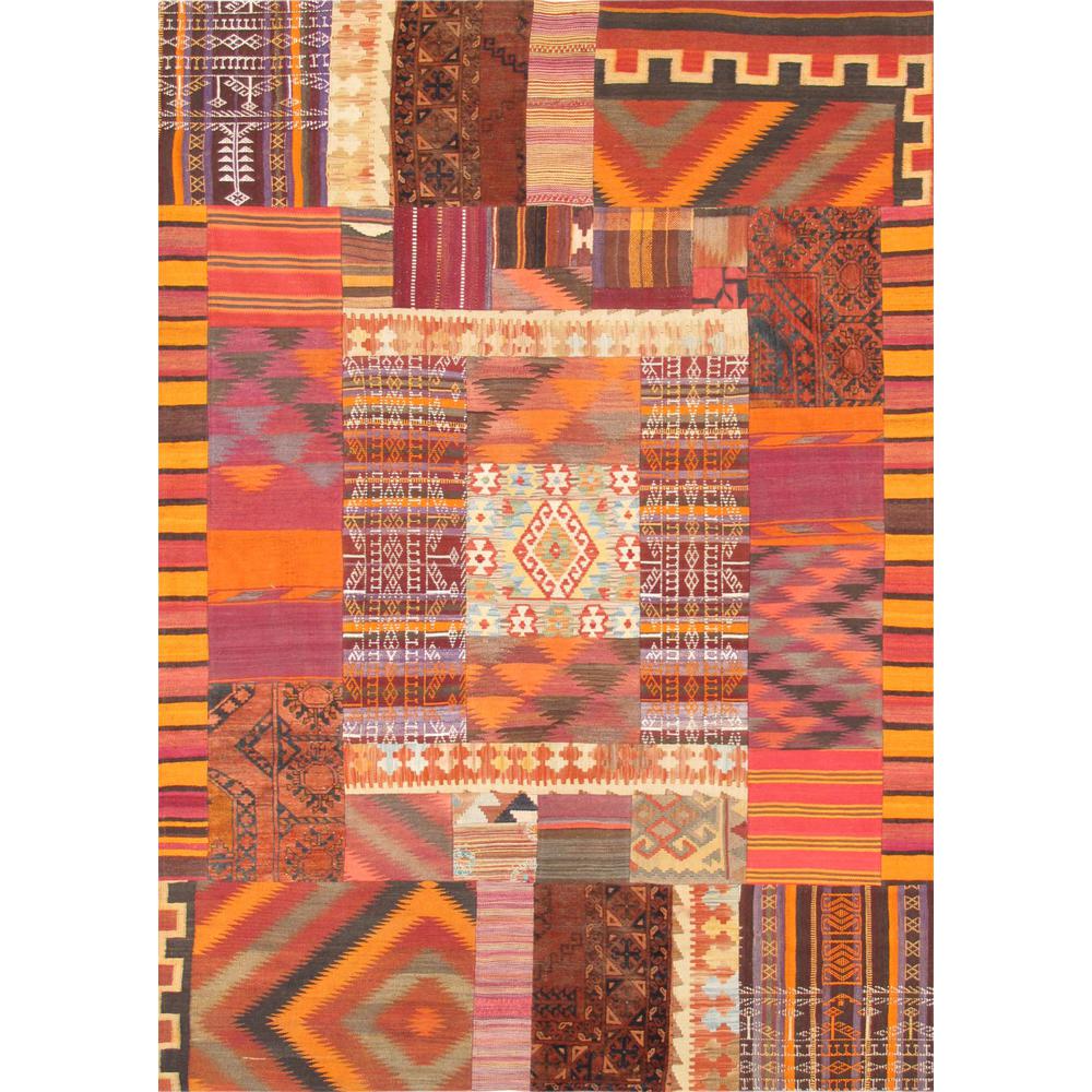 Pasargad Home Vintage Patchwork Collection Multi Lamb's Wool Area Rug- 6' 5" X 9' 5" - 046901. The main picture.