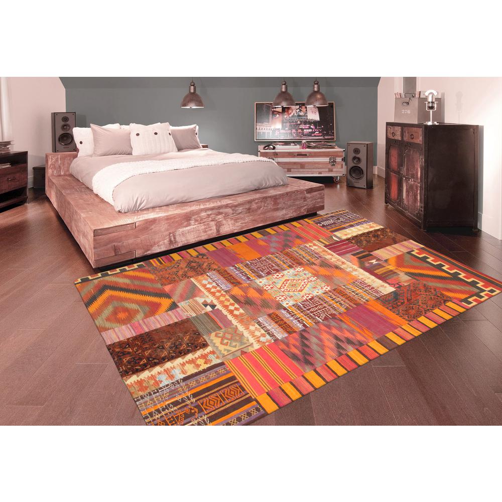 Pasargad Home Vintage Patchwork Collection Multi Lamb's Wool Area Rug- 6' 5" X 9' 5" - 046901. Picture 3