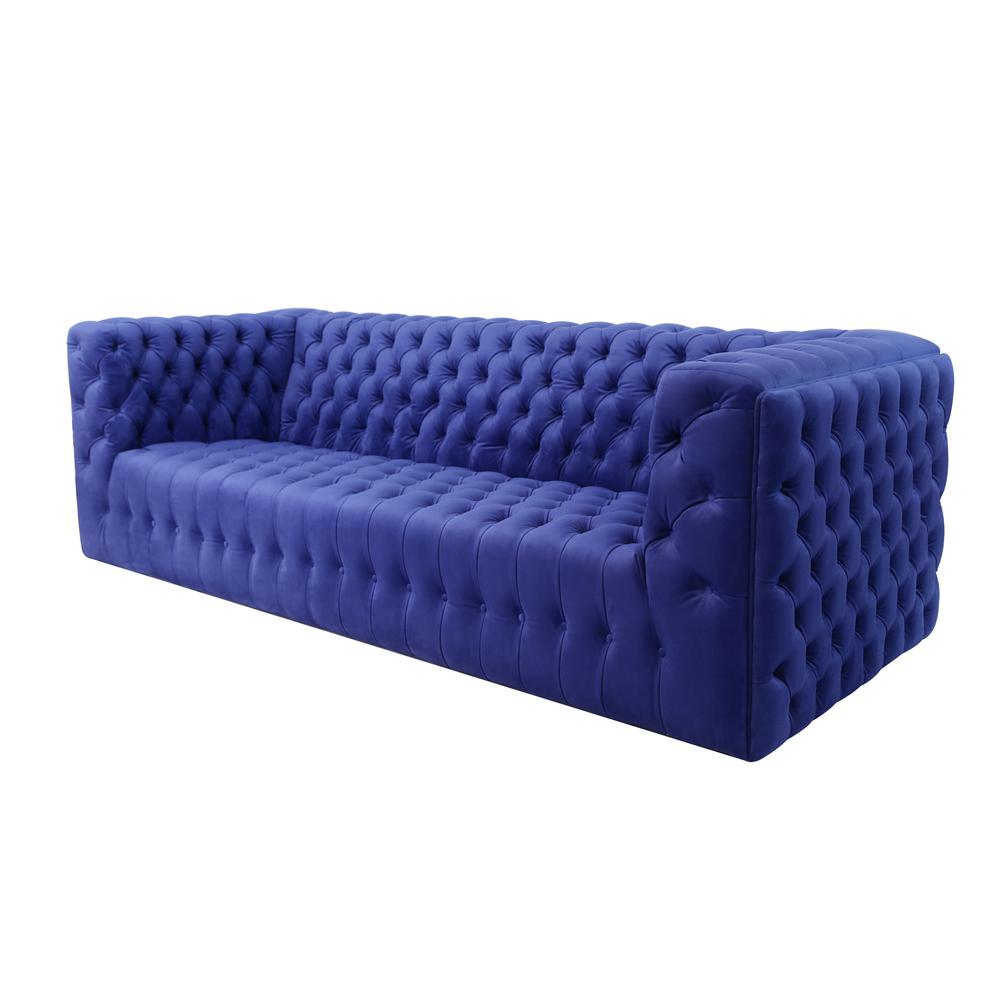 Pasargad Home Vicenza Collection Velvet Tufted Sofa (Blue). Picture 2