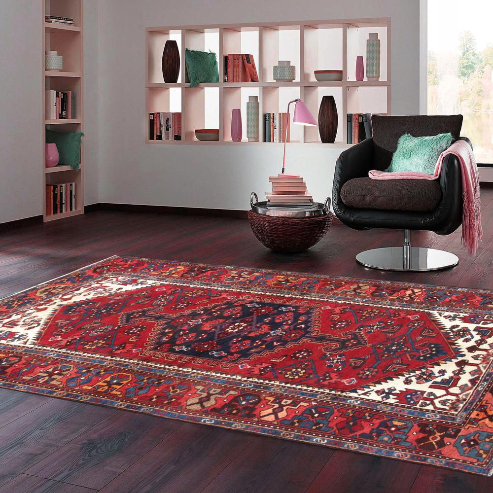 Pasargad Home Vintage Hamadan Collection Rust Wool Area Rug- 4' 4" X 7'10" - 054712. Picture 3