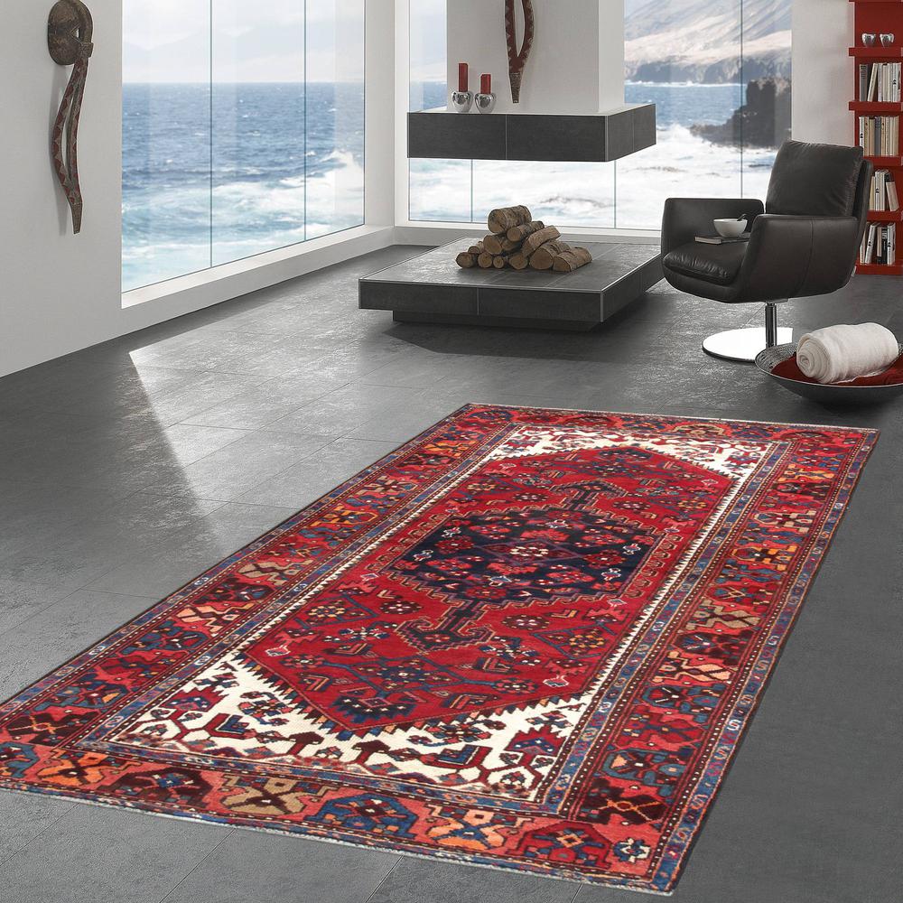 Pasargad Home Vintage Hamadan Collection Rust Wool Area Rug- 4' 4" X 7'10" - 054712. Picture 4
