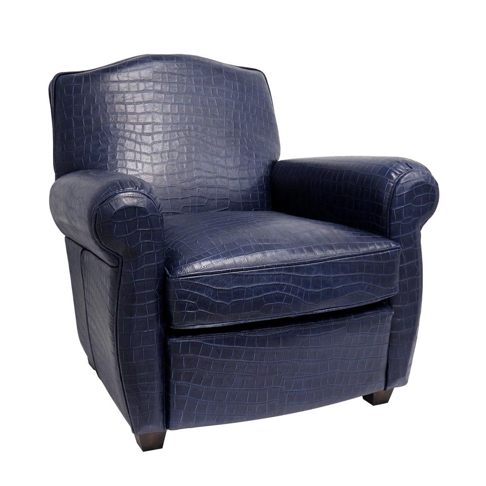 Pasargad Home Vicenza Collection Leather Wing Chair, Blue - CHAIR-1042. Picture 1
