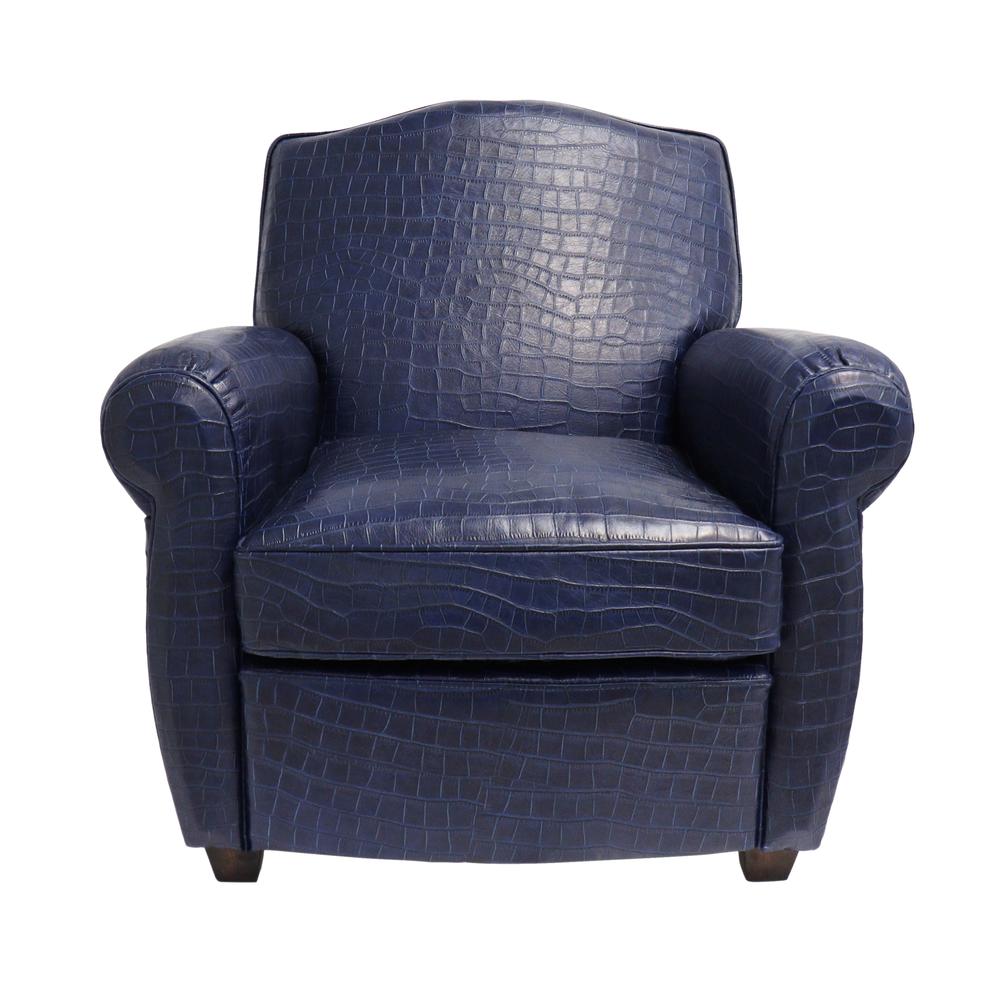 Pasargad Home Vicenza Collection Leather Wing Chair, Blue - CHAIR-1042. Picture 2