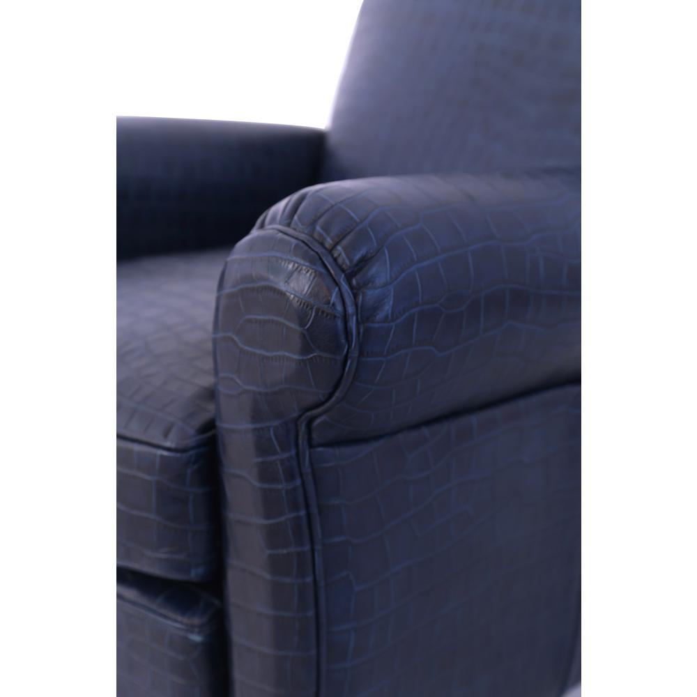 Pasargad Home Vicenza Collection Leather Wing Chair, Blue - CHAIR-1042. Picture 6