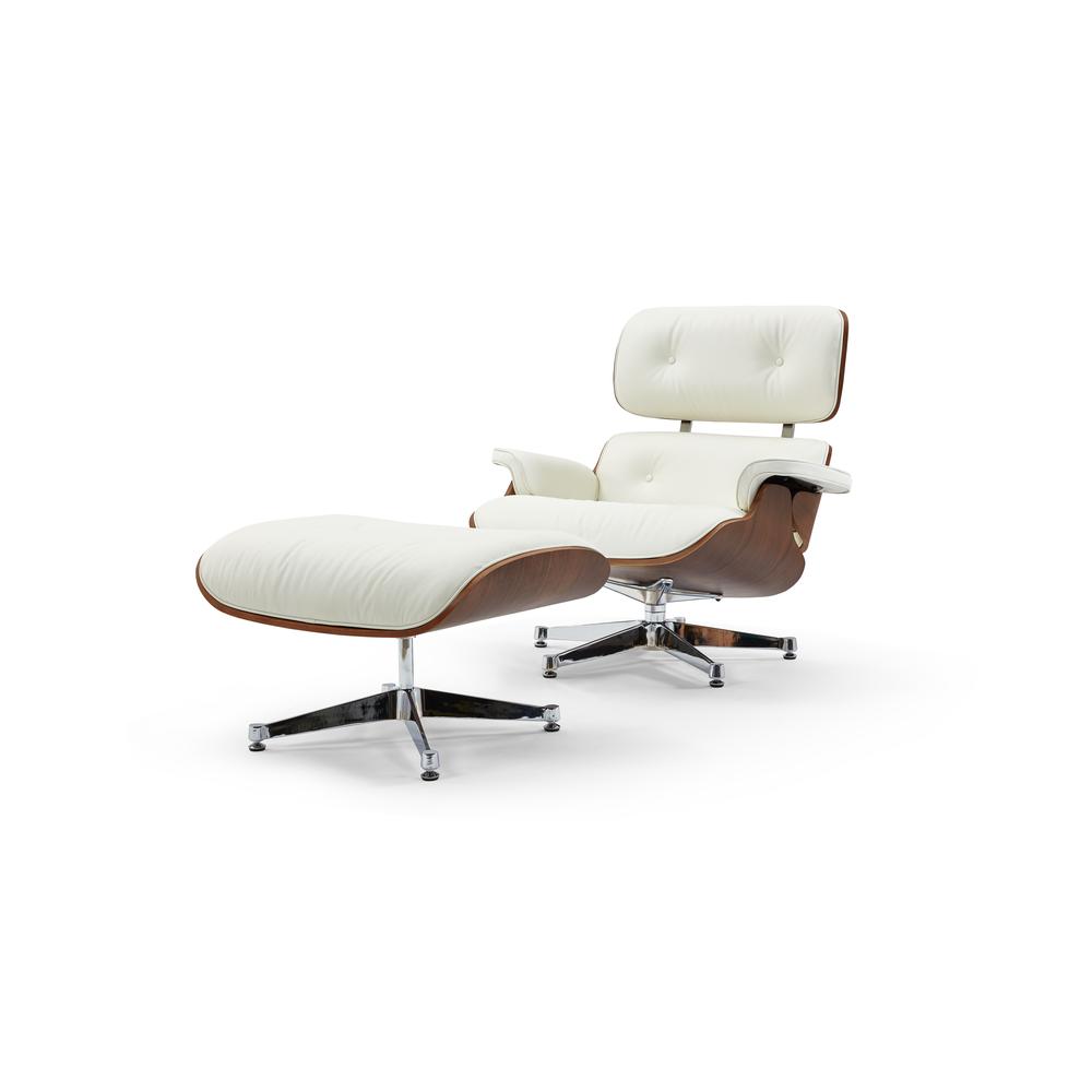 Pasargad Home Portofino Leather Lounge Chair, White. The main picture.