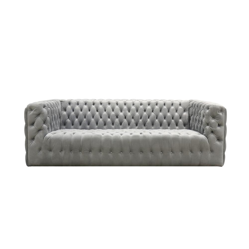 Pasargad Home Vicenza Collection Tufted Velvet Upholstered Chesterfield Sofa, Contemporary Sofa Couch with Deep Button Tufting, Solid Wood Frame - Silver. Picture 2