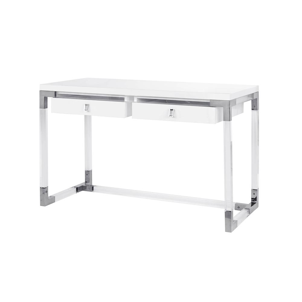 Pasargad Home Firenze Contemporary Desk, Lacquer top with Lucite/Chrome Base. Picture 1