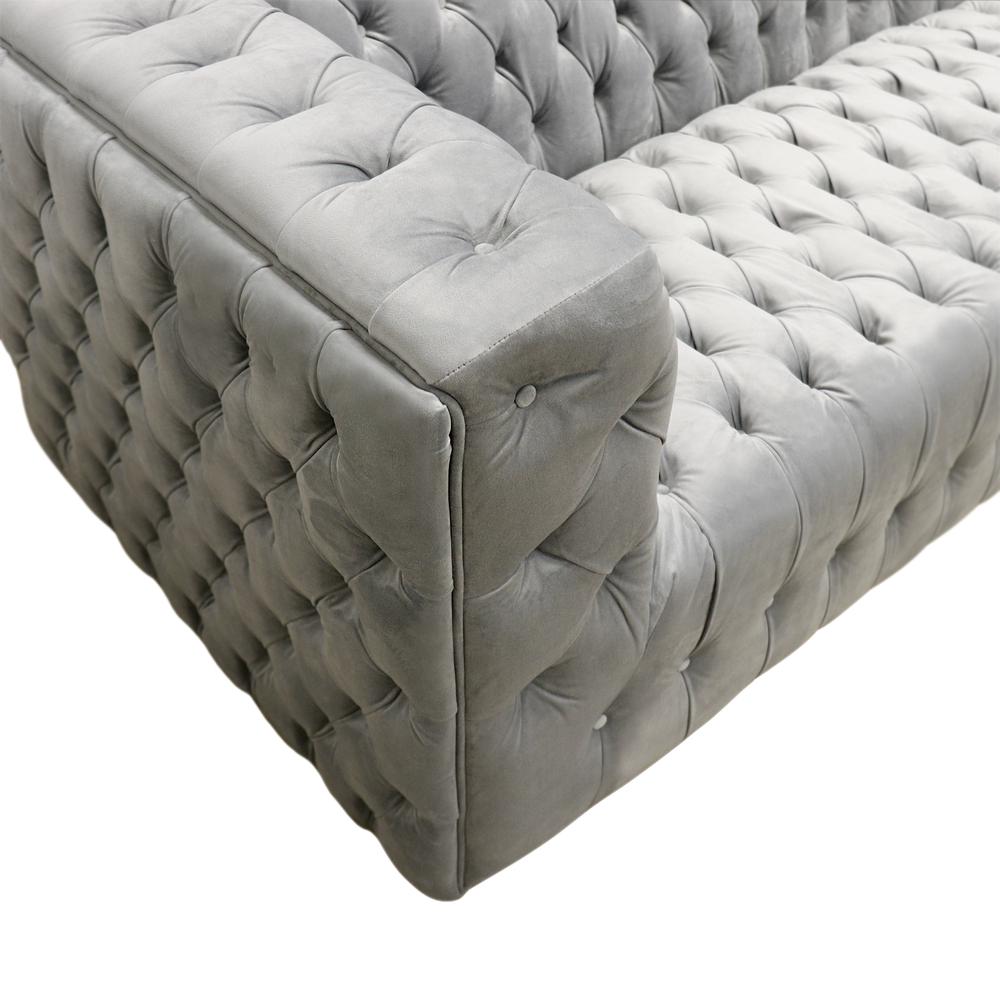 Pasargad Home Vicenza Collection Tufted Velvet Upholstered Chesterfield Sofa, Contemporary Sofa Couch with Deep Button Tufting, Solid Wood Frame - Silver. Picture 7