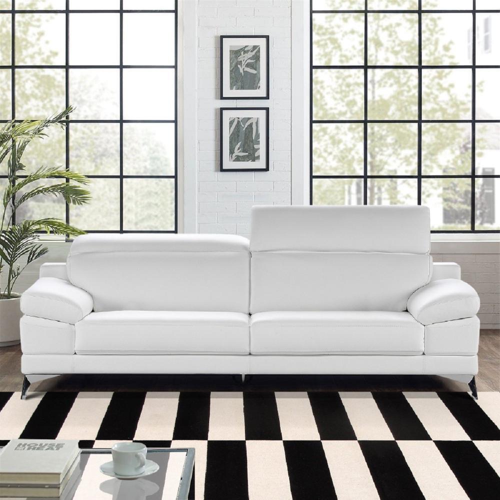 Pasargad Home Casanova Collection Italian Leather Pillow Top Arm Sofa with Adjustable Headrests, White - PID-400WT-3. Picture 6