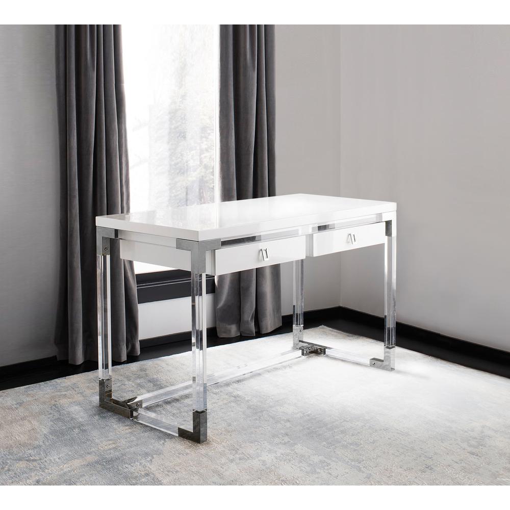 Pasargad Home Firenze Contemporary Desk, Lacquer top with Lucite/Chrome Base. Picture 6