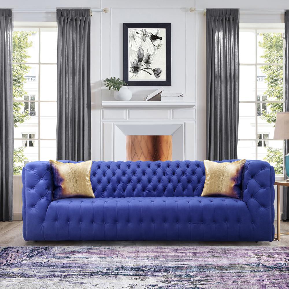 Pasargad Home Vicenza Collection Velvet Tufted Sofa (Blue). Picture 7