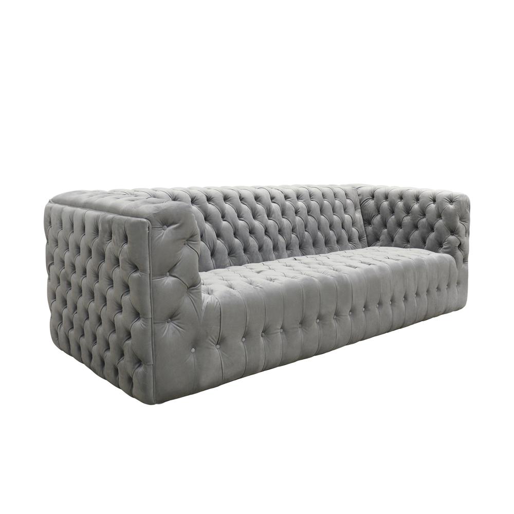 Pasargad Home Vicenza Collection Tufted Velvet Upholstered Chesterfield Sofa, Contemporary Sofa Couch with Deep Button Tufting, Solid Wood Frame - Silver. The main picture.