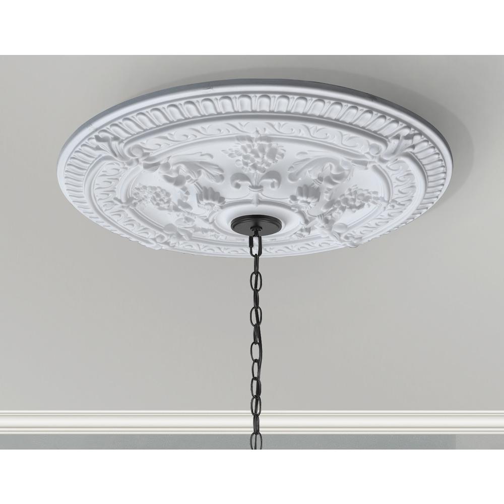White Scroll Rose Chandelier Ceiling Medallion 28 Inch Dia. Picture 4