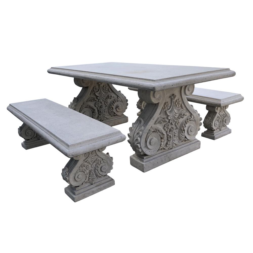 Classic Acanthus Garden Table and Bench set of 3 (KIT). Picture 1