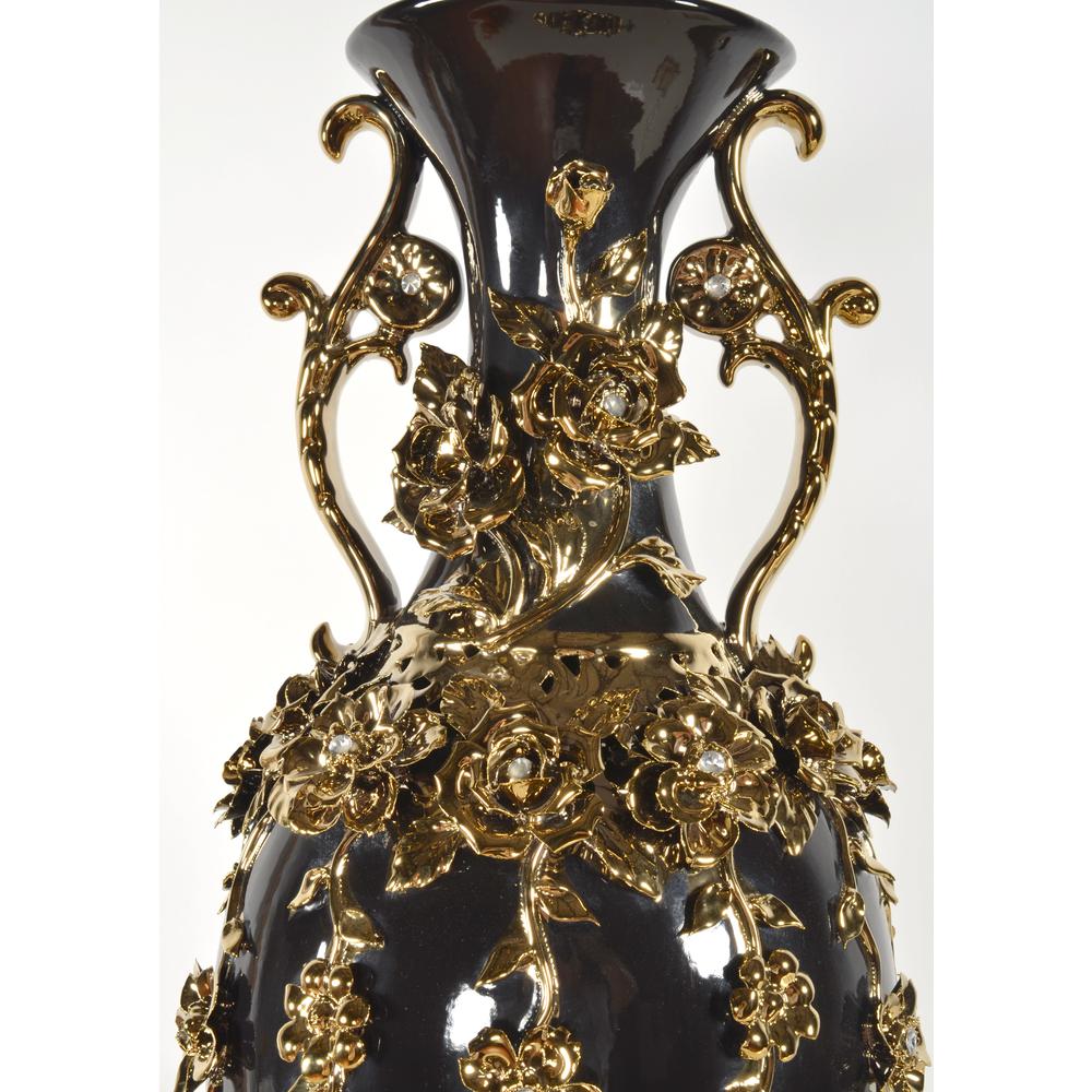 Black and Gold Floret Jeweled Stunning Vase 35 Inches Tall. Picture 3