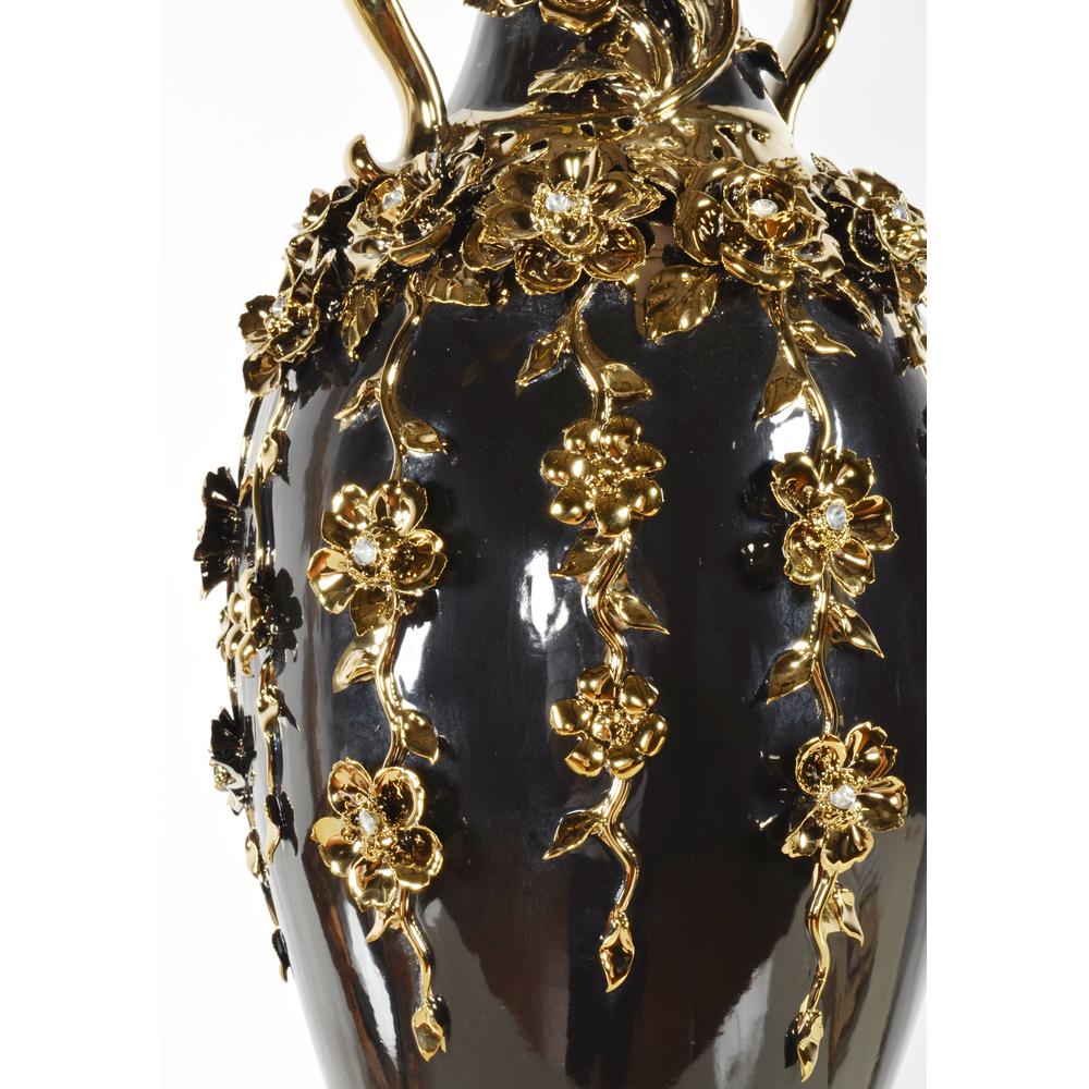 Black and Gold Floret Jeweled Stunning Vase 35 Inches Tall. Picture 4