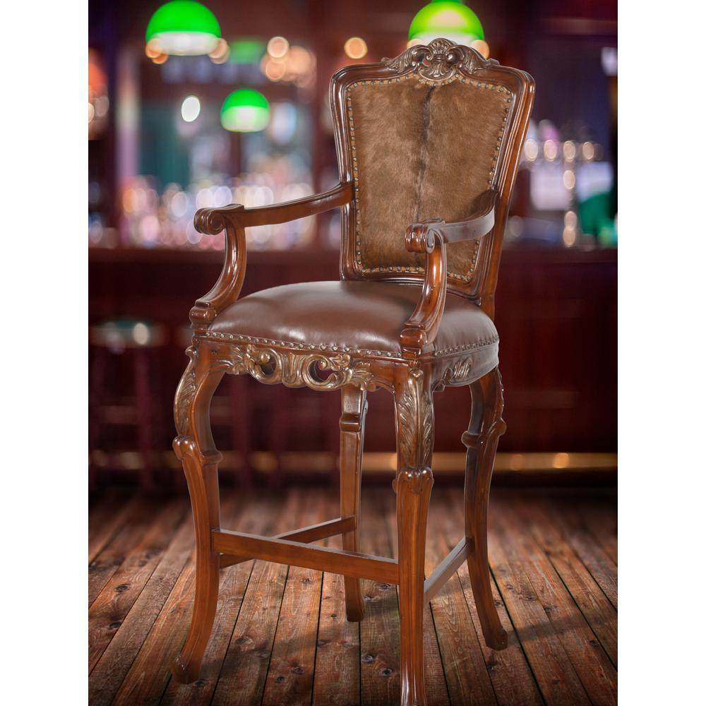 Western Chippendale Fur and Leather Bar Stool. Picture 2