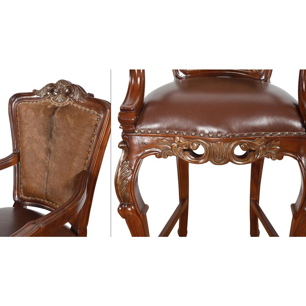 Western Chippendale Fur and Leather Bar Stool. Picture 4