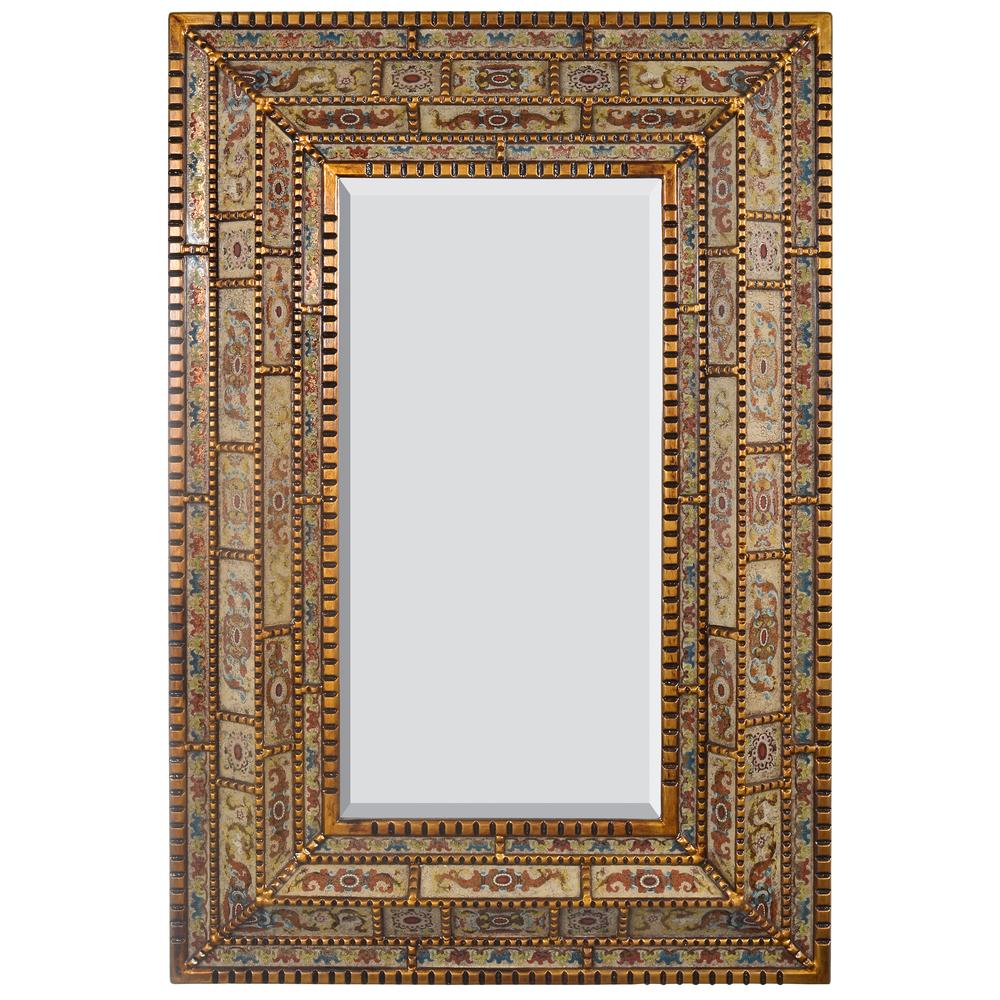 Peruvian Painted Glass White  Mirror. Picture 1