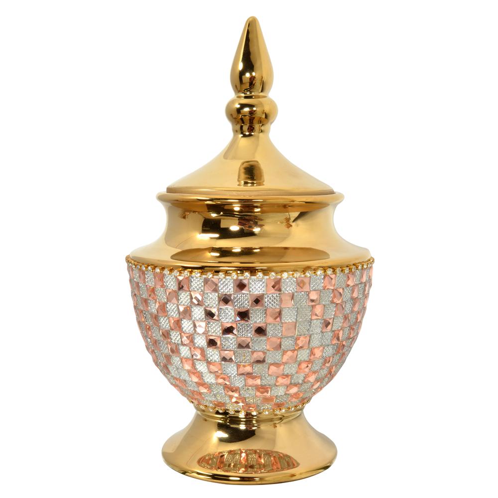 Rose Crystal And  Gold Lidded Jar. Picture 1