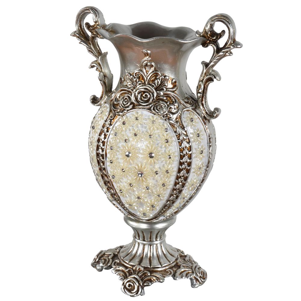 Silver Flower Jeweled Vase. Picture 1