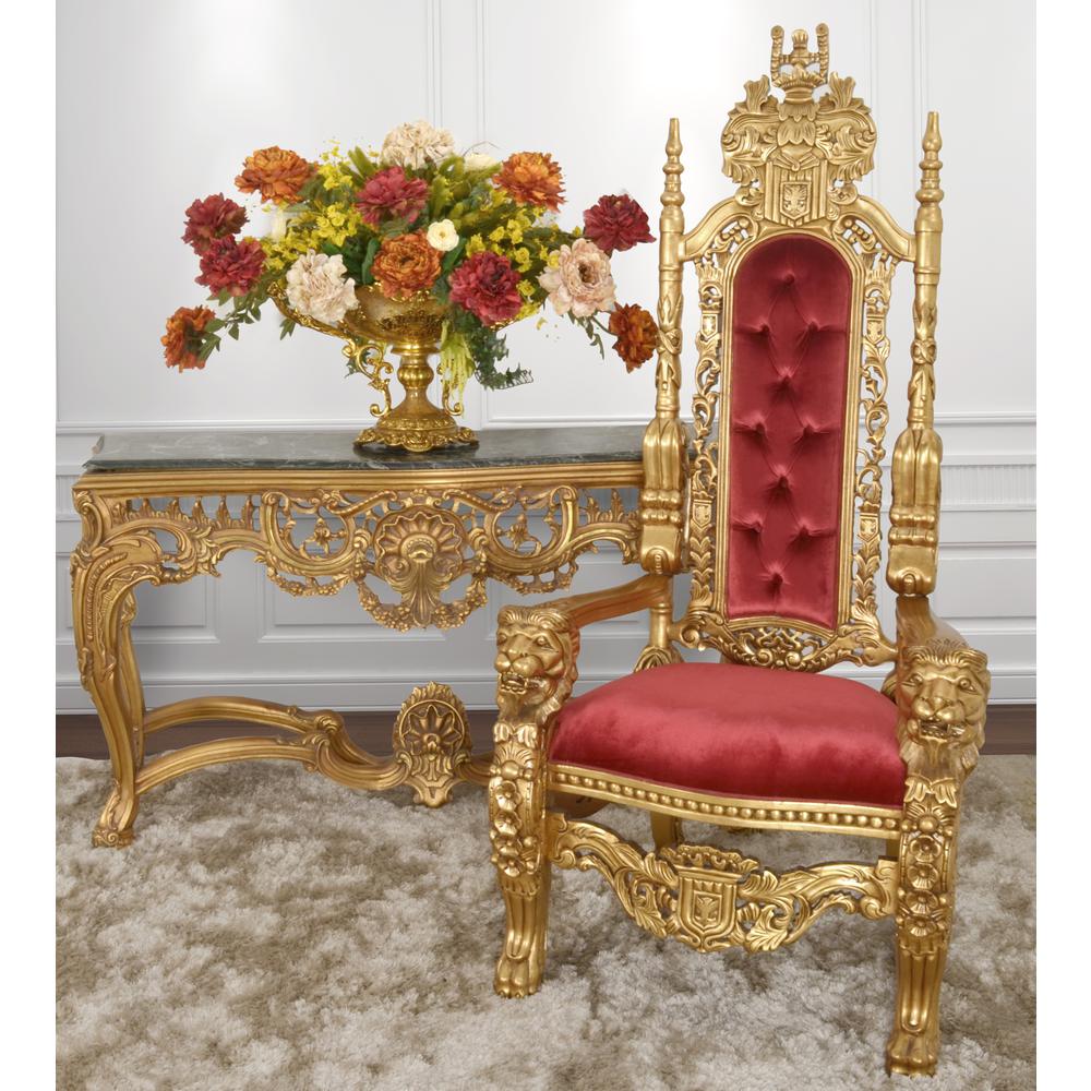 King Chair in Gold Leaf and Burgandy Velvet. Picture 5