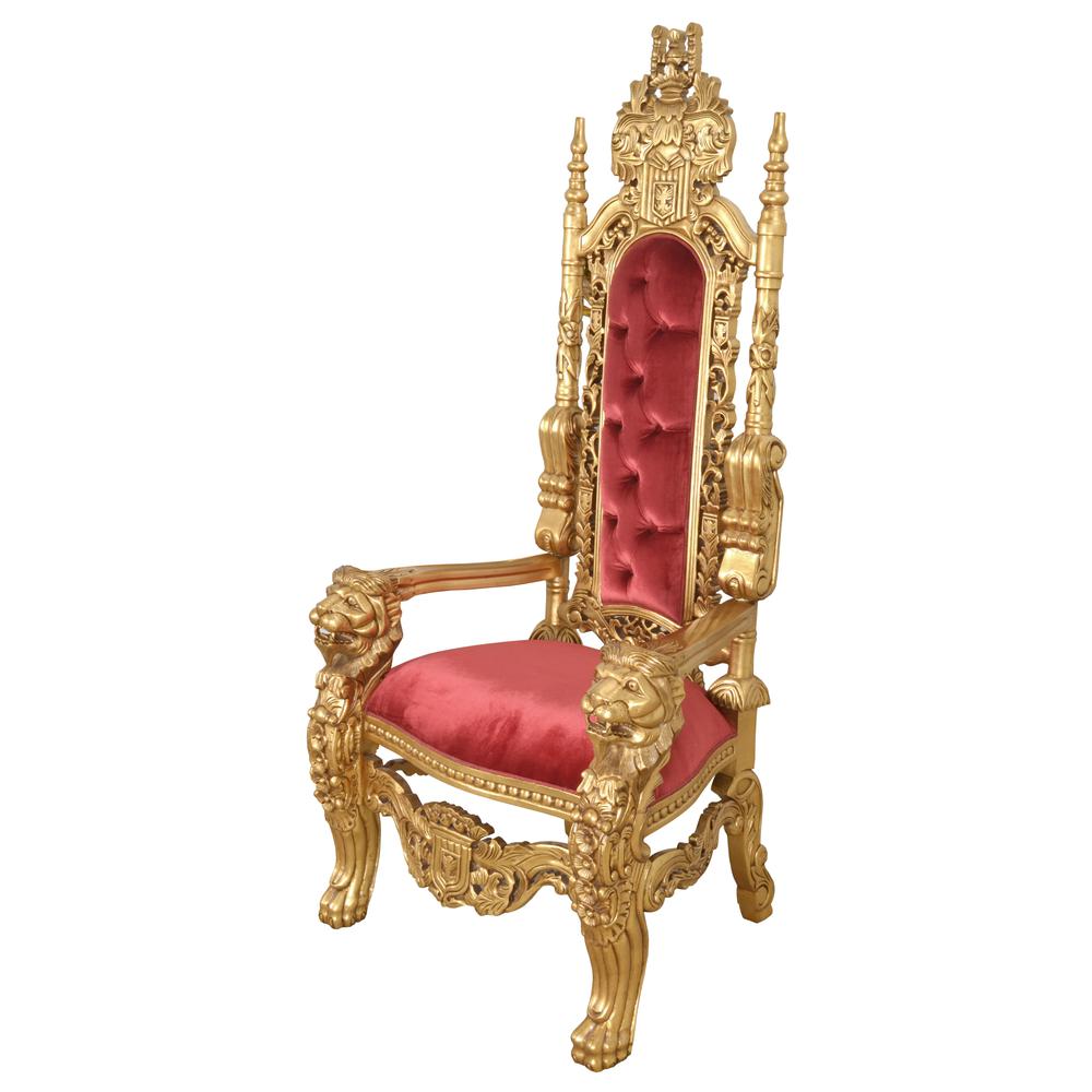 King Chair in Gold Leaf and Burgandy Velvet. Picture 1