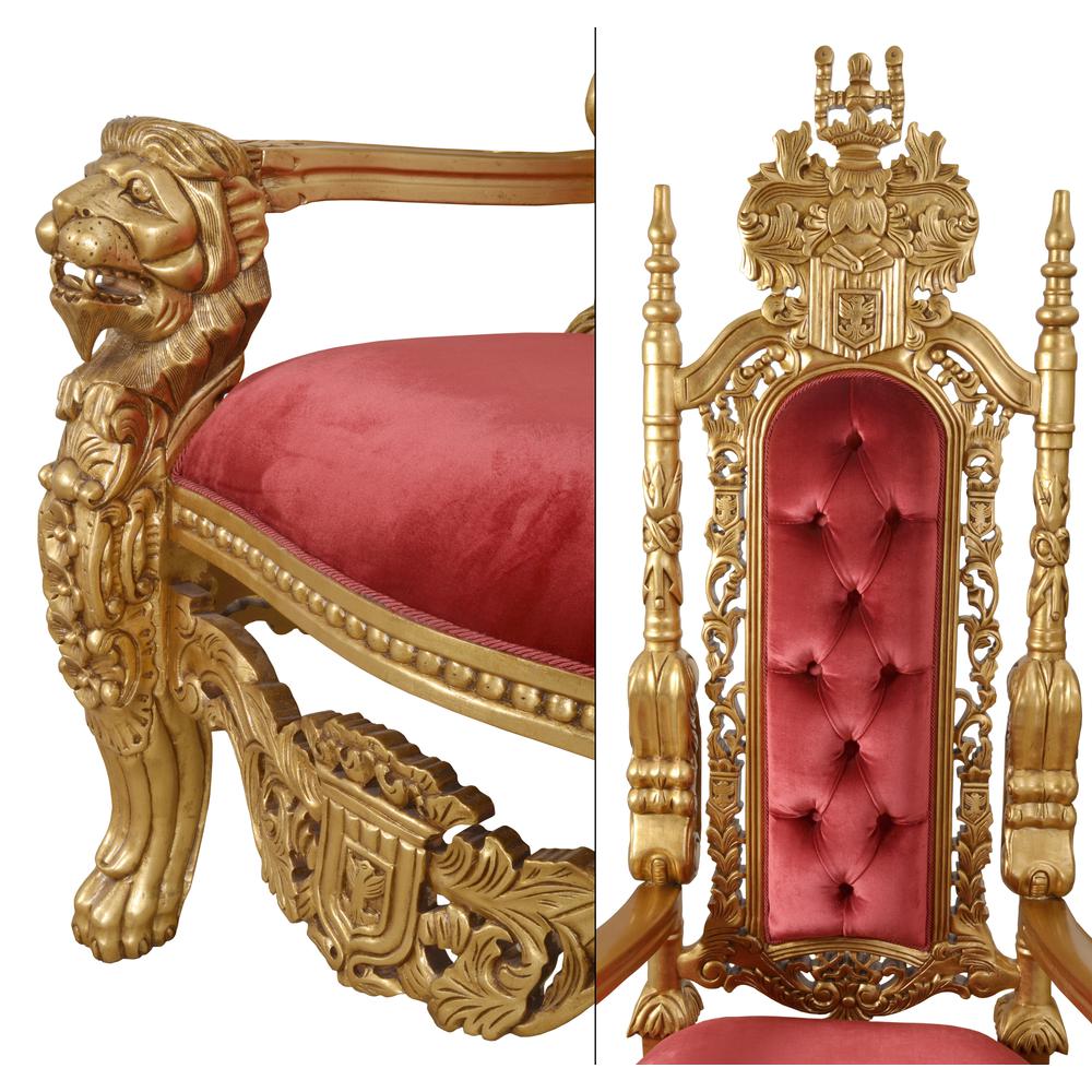 King Chair in Gold Leaf and Burgandy Velvet. Picture 3