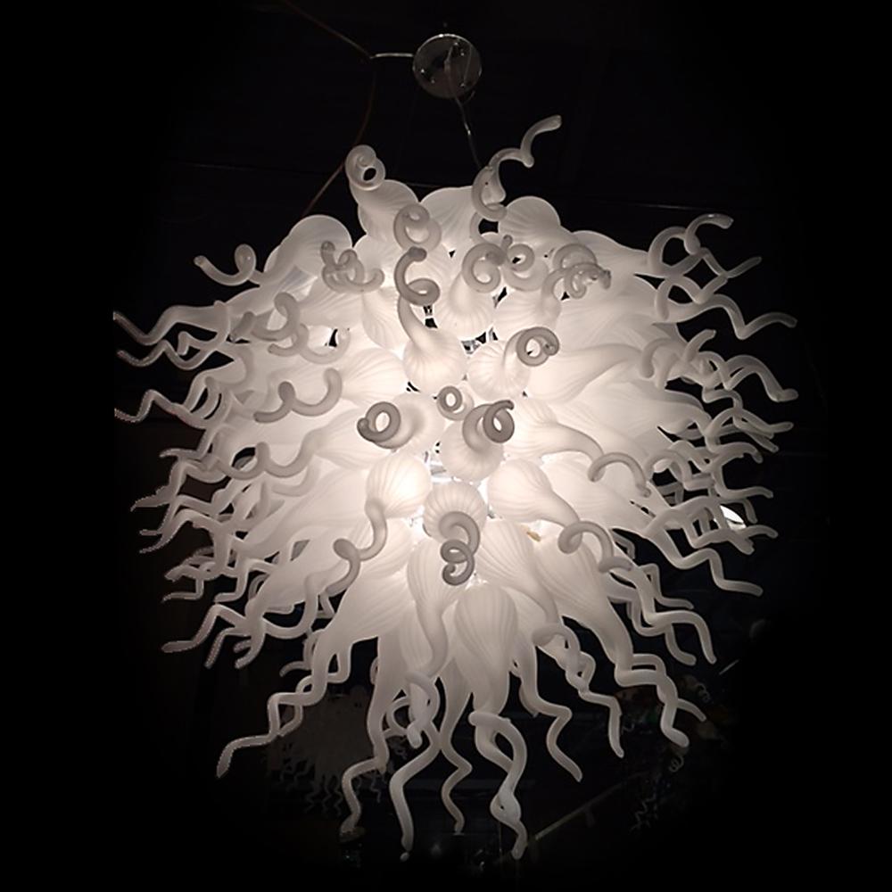 Frosted White Blown Glass Chandelier. The main picture.