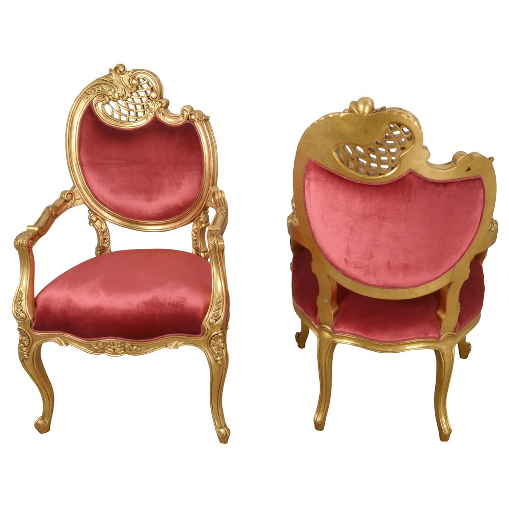 Red Pair of French Rococo Fireside Chairs. Picture 2