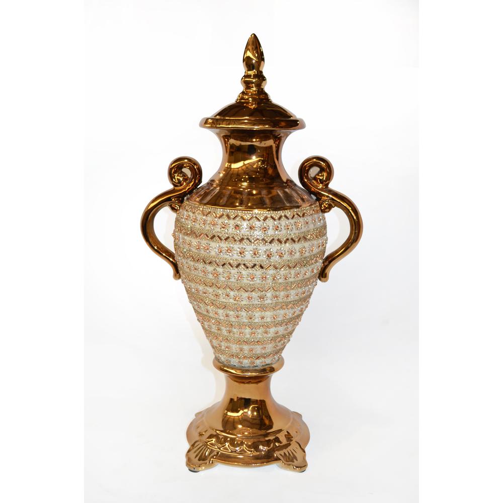 Amber Floral Lidded Trophy Urn. Picture 1