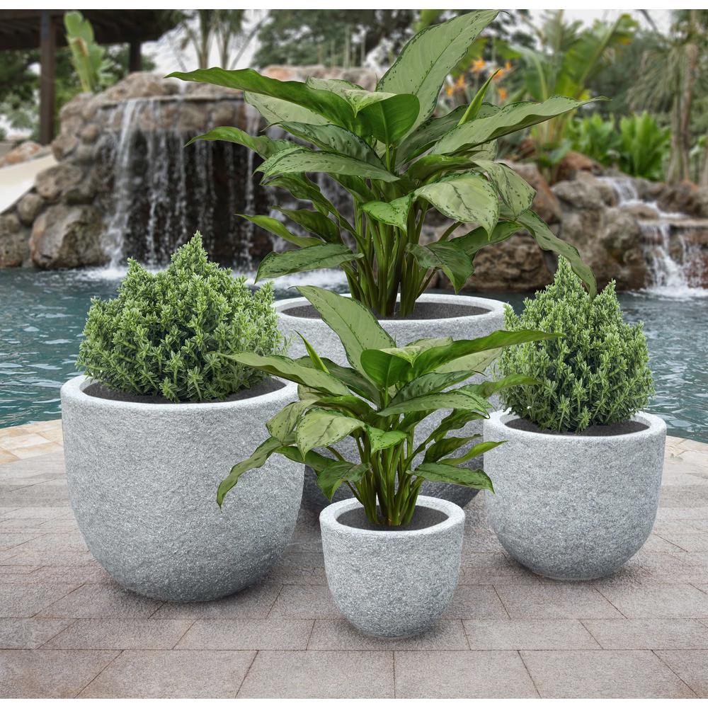 Lion Stone Round Planter Set of 4 in Gray Finish. Picture 5