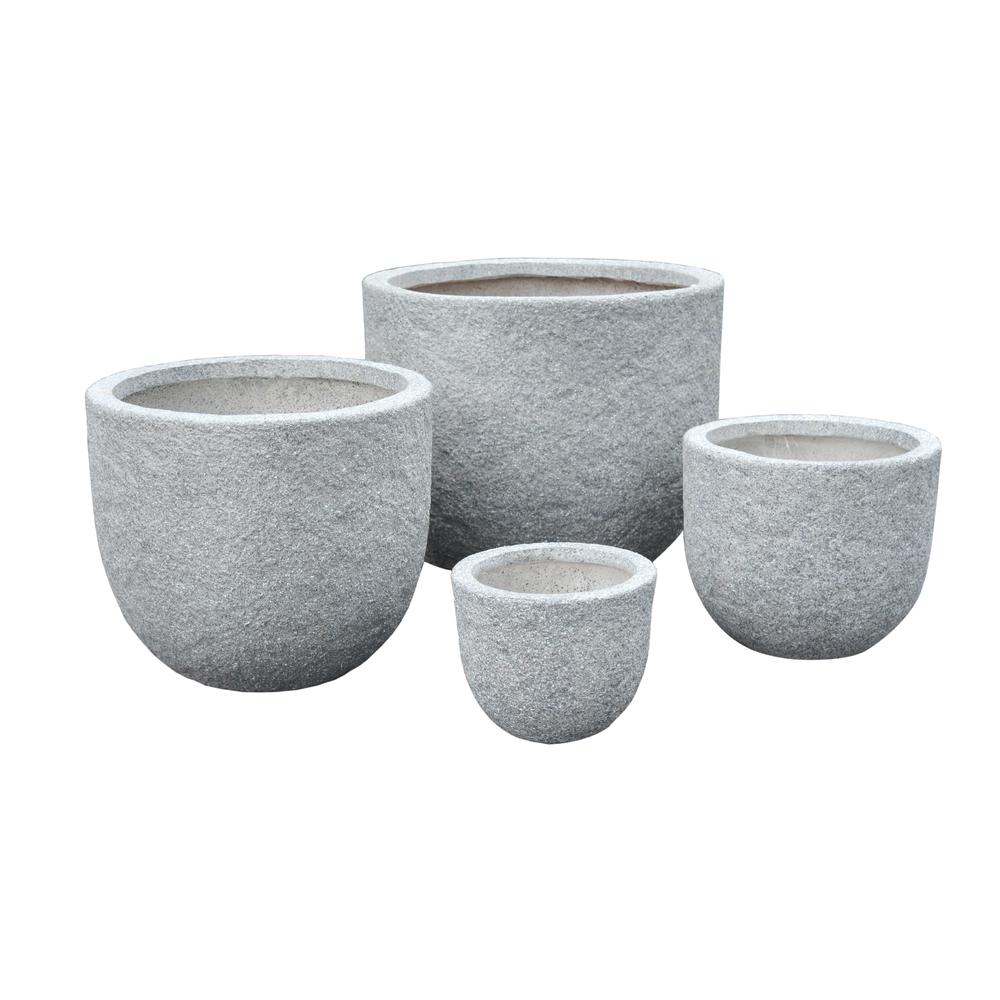 Lion Stone Round Planter Set of 4 in Gray Finish. Picture 1