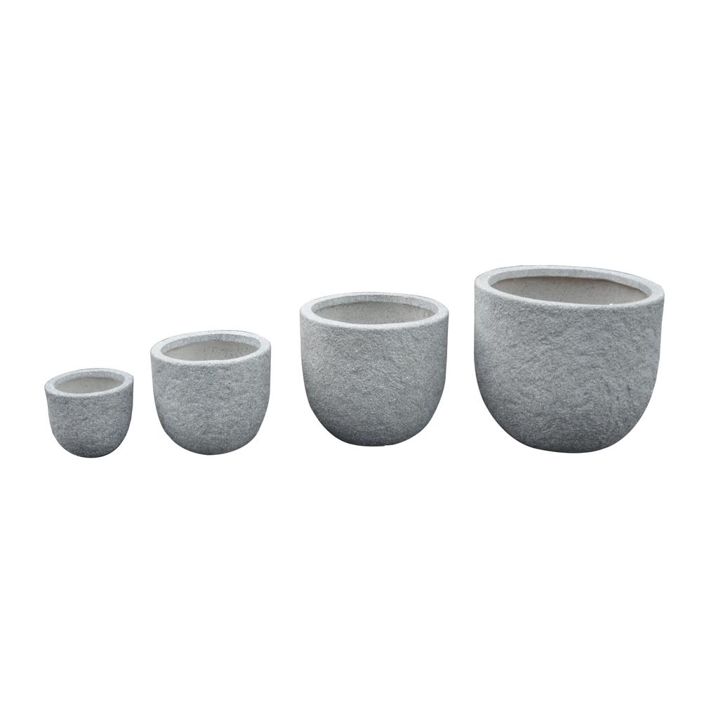 Lion Stone Round Planter Set of 4 in Gray Finish. Picture 2