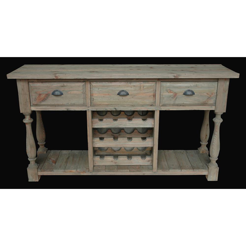 Farmhouse Console with Wine Rack in All Natural Finish. Picture 1