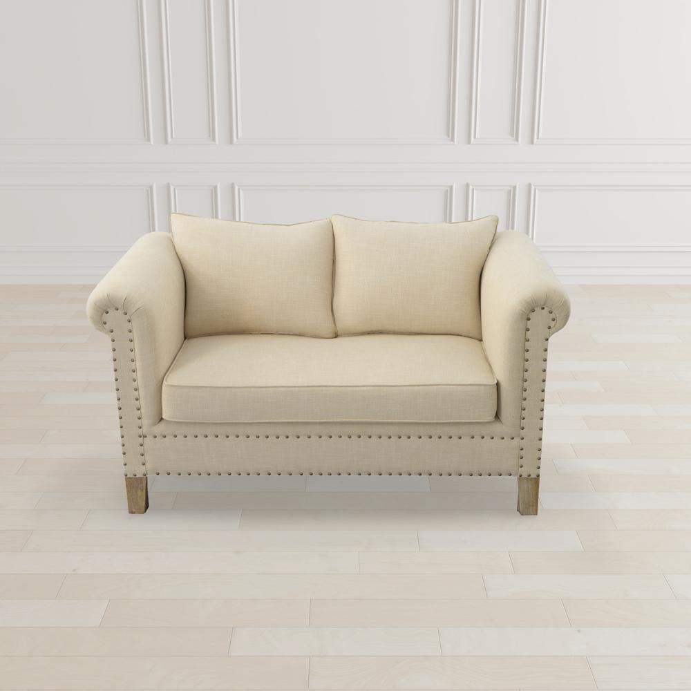Mango Wood Solid Parquet and Linen Love Seat 54 Inches. Picture 2
