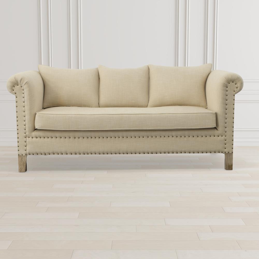 Mango Wood Solid Parquet and Linen Sofa 72 Inches. Picture 2