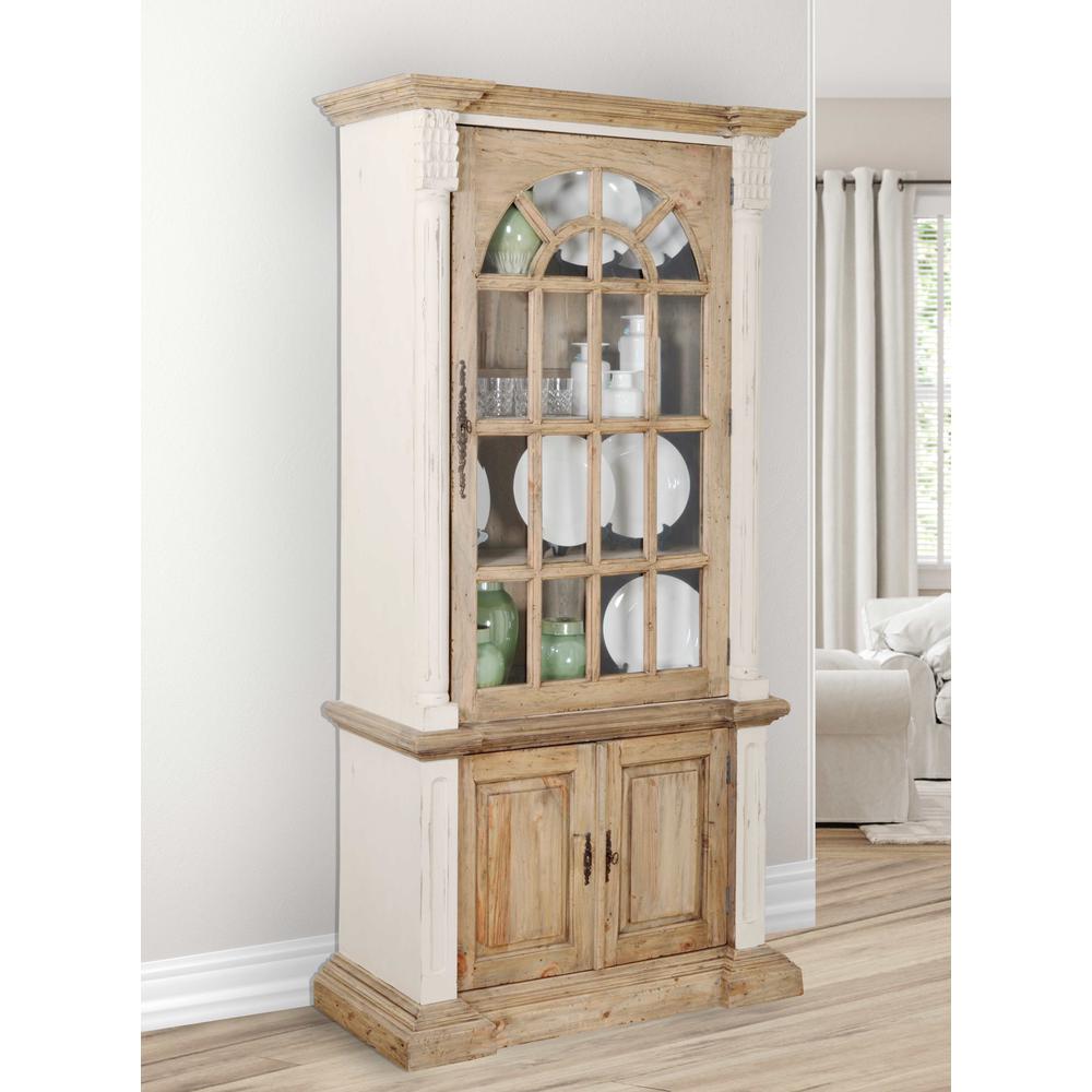 Farmhouse Tall Cabinet Hutch in White Chalk and Natural. Picture 4