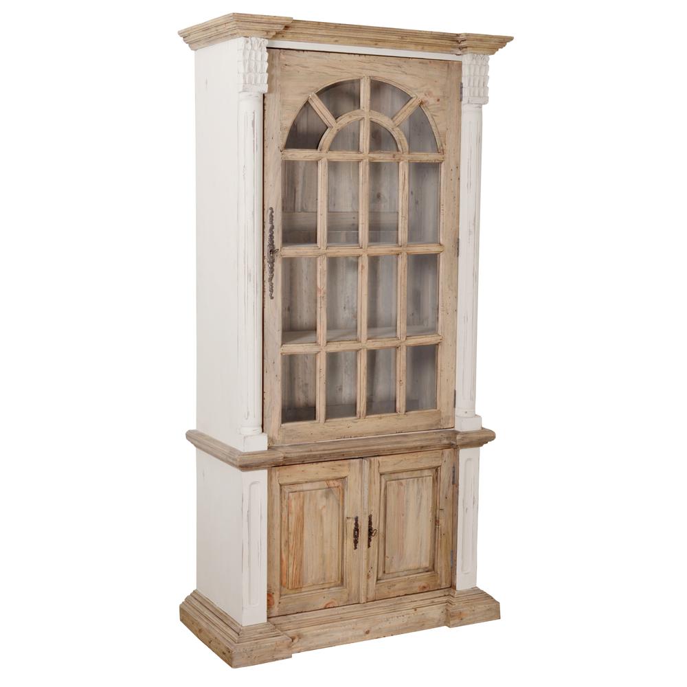 Farmhouse Tall Cabinet Hutch in White Chalk and Natural. Picture 1