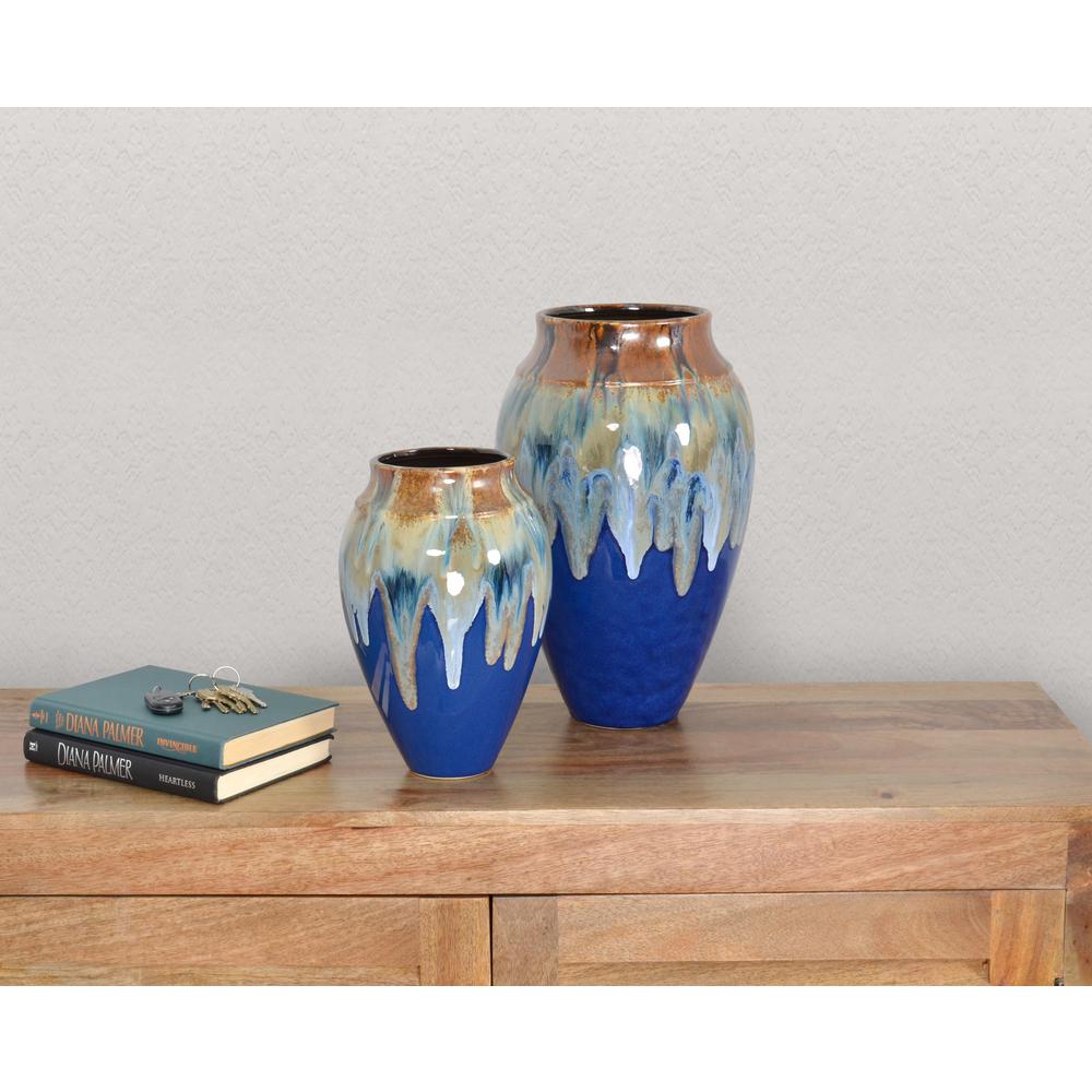 Blue Fusion Glazed Vase Set of 2. Picture 5