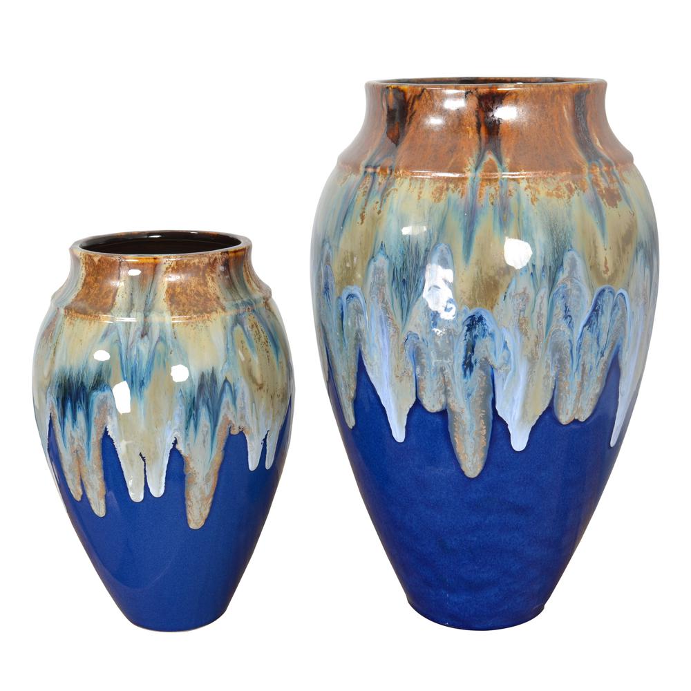 Blue Fusion Glazed Vase Set of 2. Picture 1
