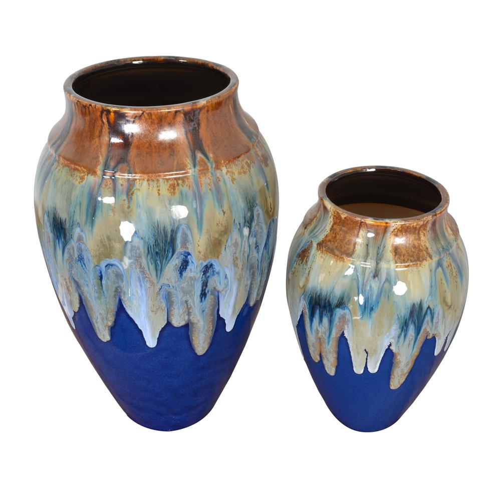 Blue Fusion Glazed Vase Set of 2. Picture 2