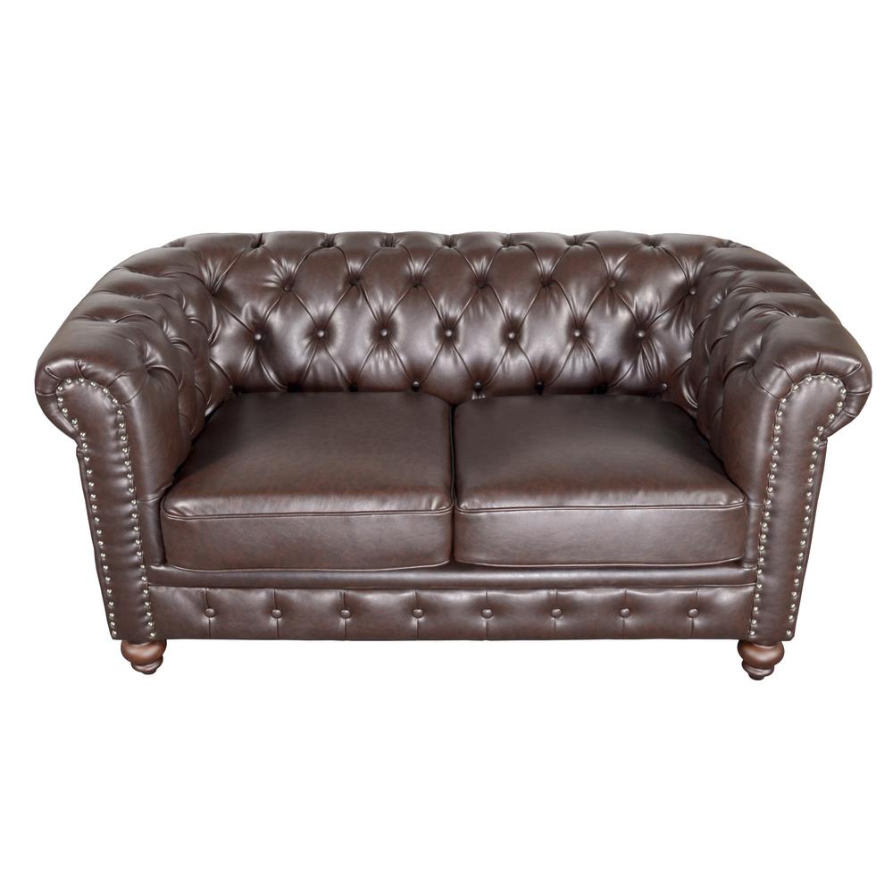 Classic Chesterfield Loveseat Brown. Picture 3