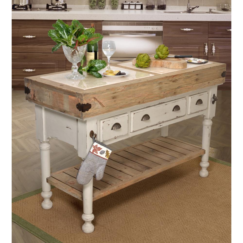 Marble Top 3 Drawer Kitchen Island In Chaulk White. Picture 5