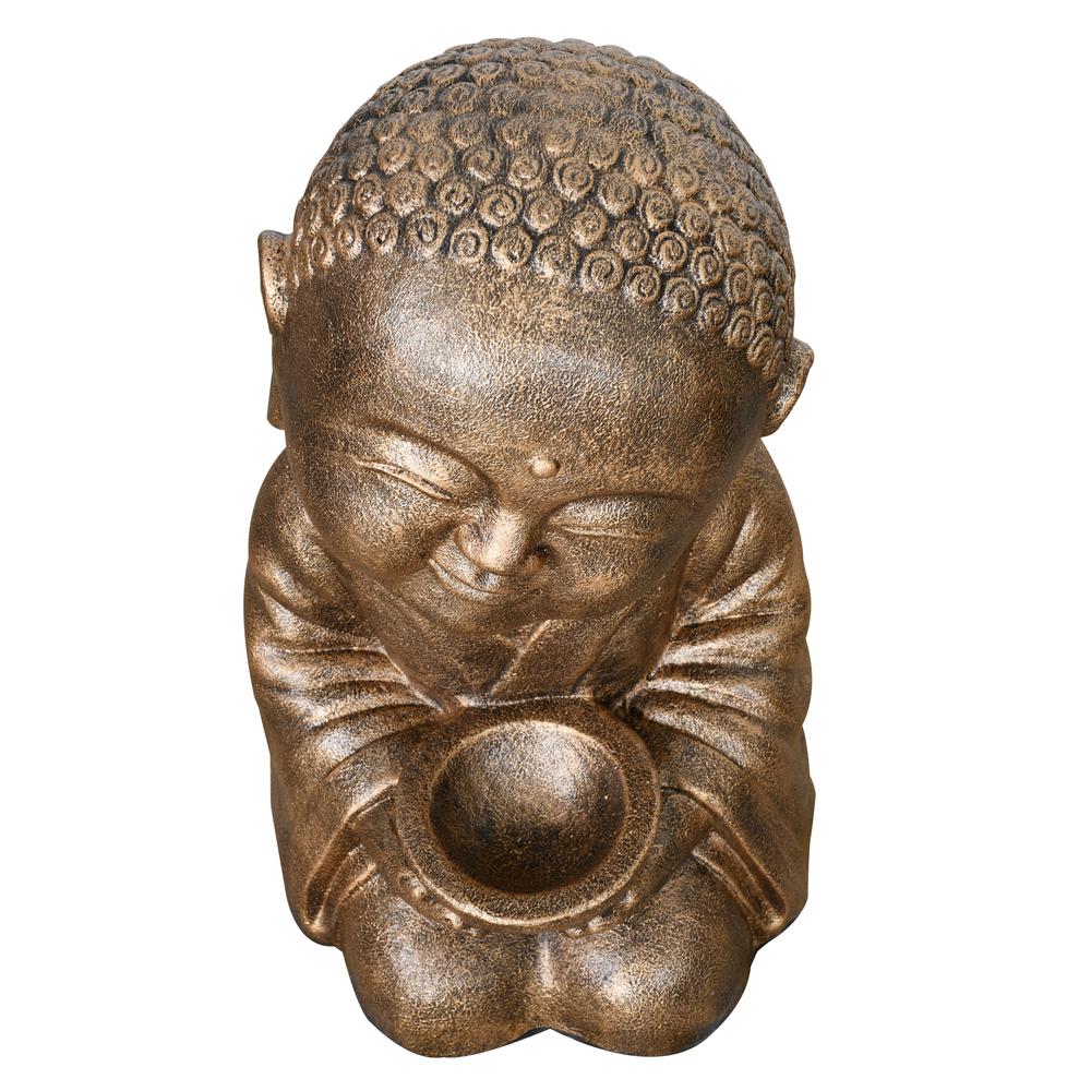 Sitting Monk With Bowl Glossy Black Gold. Picture 4