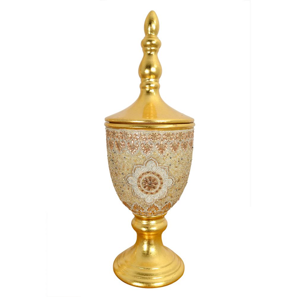Insculpted  Jeweled Finial Urn with Lid. Picture 3
